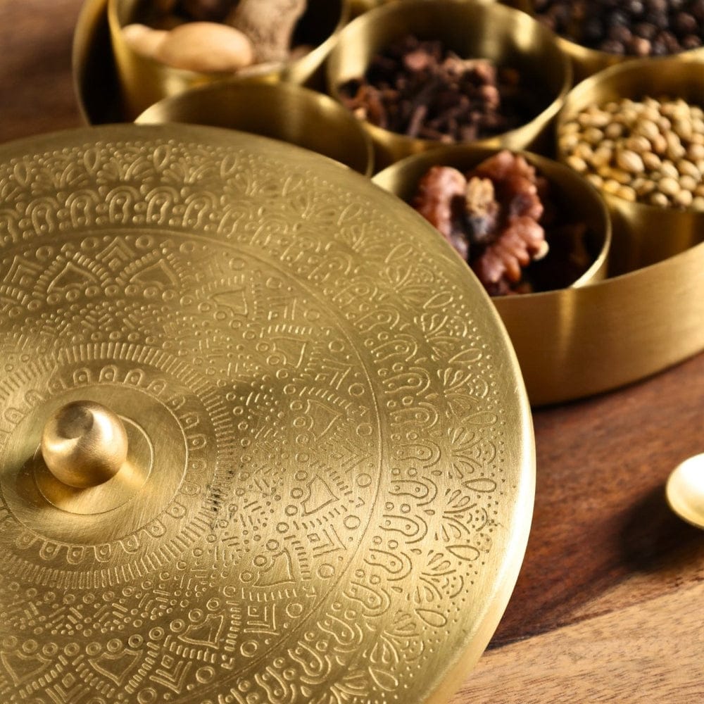 Premium Handcrafted Brass Masala Dabba | Spice Organizer