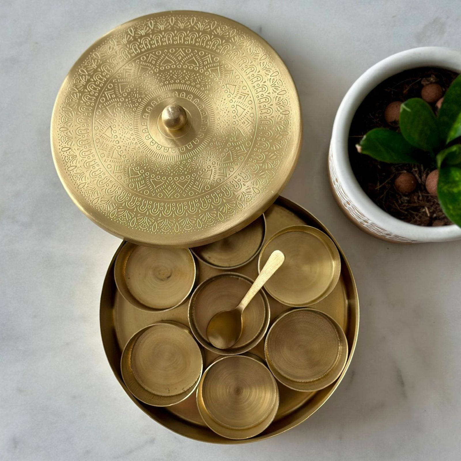 Premium Handcrafted Brass Masala Dabba | Spice Organizer