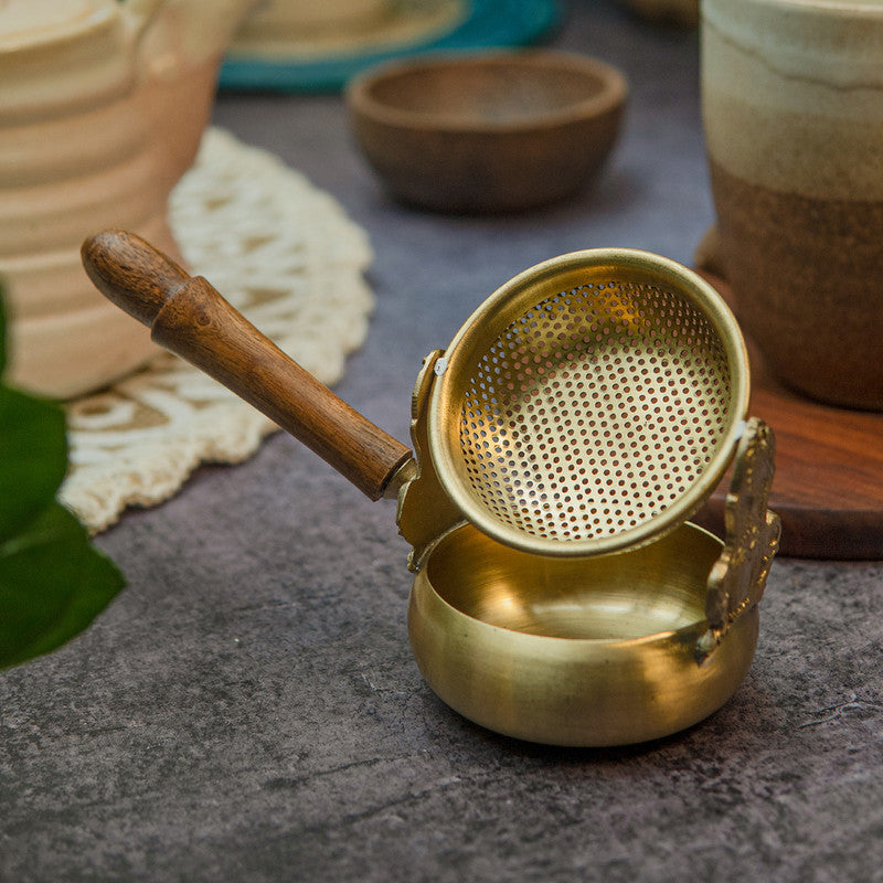 Artisinal Brass Tea Strainer with Wooden Handle