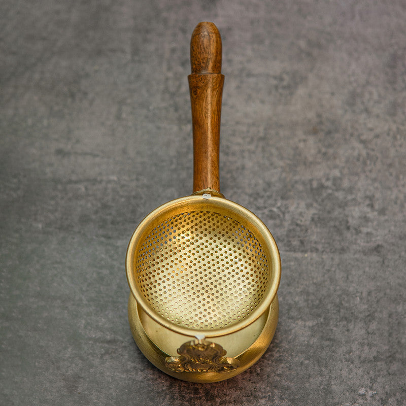Artisinal Brass Tea Strainer with Wooden Handle
