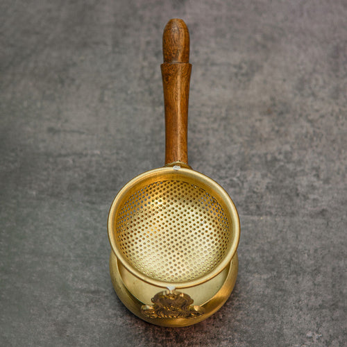 Artisinal Brass Tea Strainer with Wooden Handle