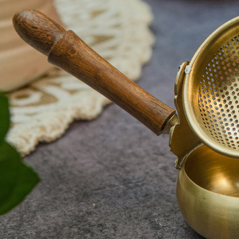 Artisinal Brass Tea Strainer with Wooden Handle