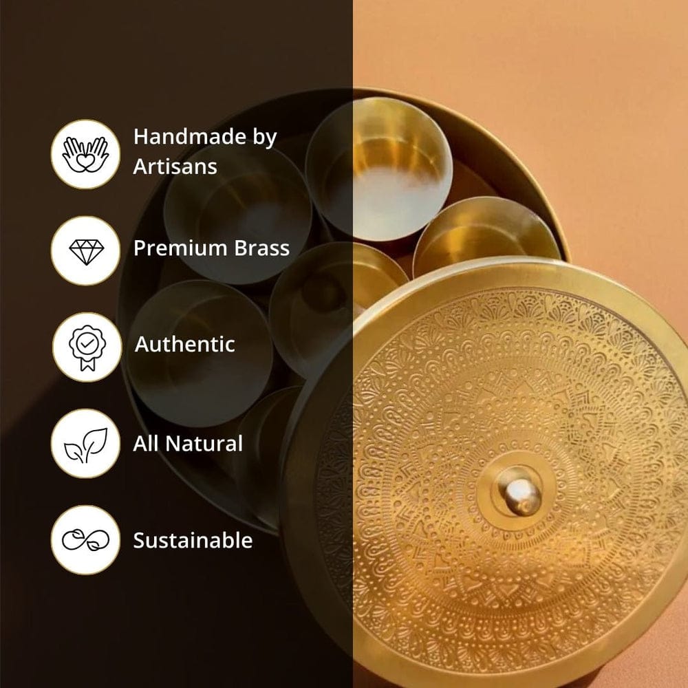 Premium Handcrafted Brass Masala Dabba | Spice Organizer