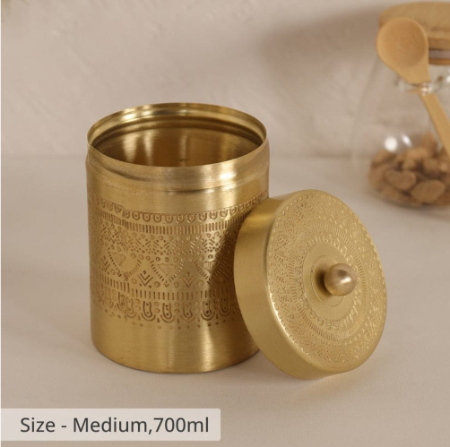 Handcrafted 100% Pure Brass Storage Jars with Traditional Etched Design | Set of 3