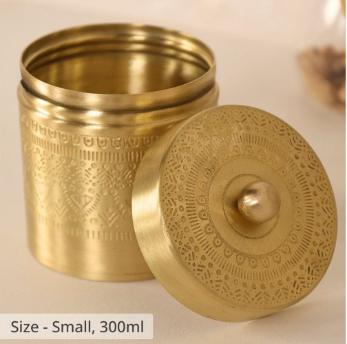 Handcrafted 100% Pure Brass Storage Jars with Traditional Etched Design | Set of 3