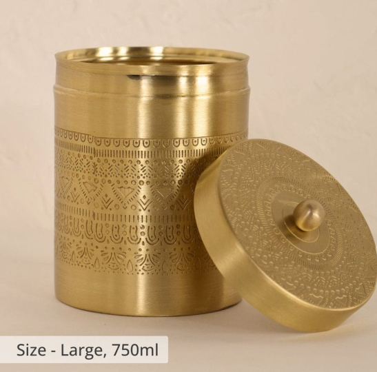Handcrafted 100% Pure Brass Storage Jars with Traditional Etched Design | Set of 3