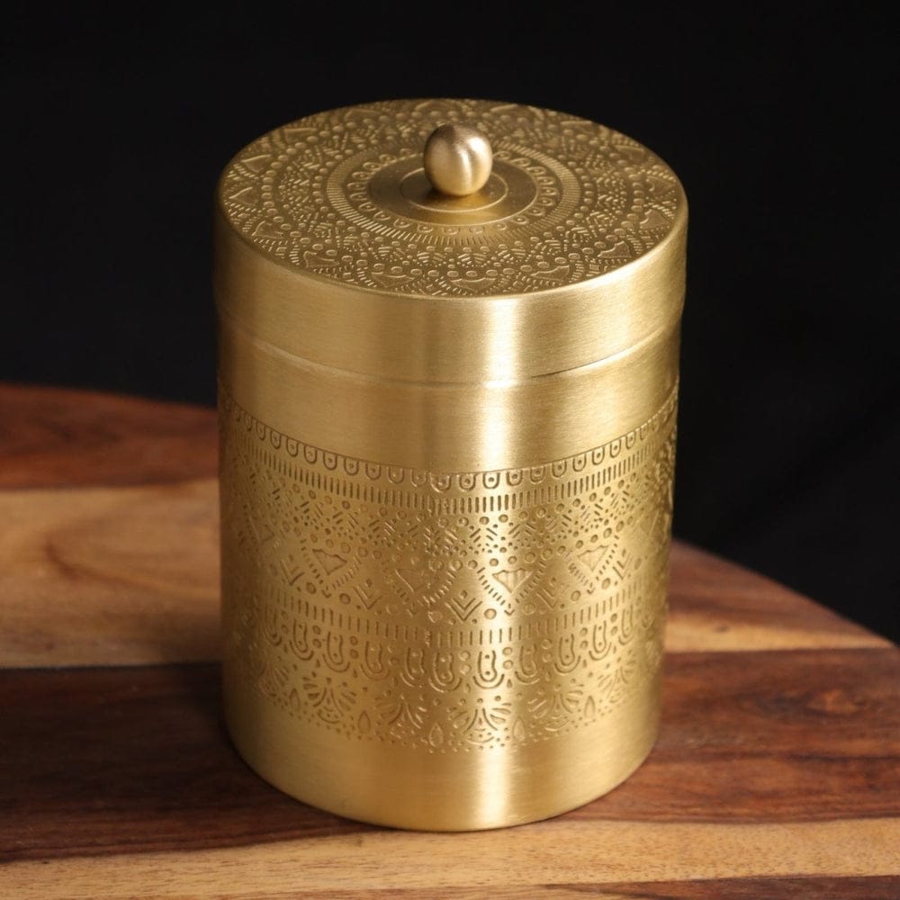 Handcrafted 100% Pure Brass Storage Jars with Traditional Etched Design | Set of 3